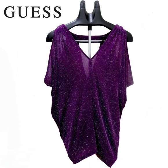 GUESS Unique Purple Sparkle BLOUSE TOP SHIRT SizeM - Picture 4 of 8